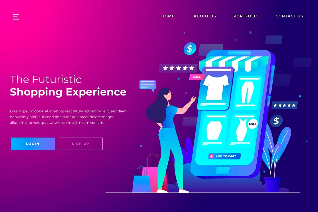 Futuristic shopping landing page